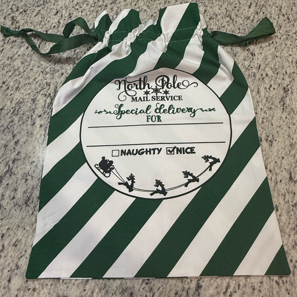 North Pole Mail Service Green and White Gift Bag.  I have 2 of these available.